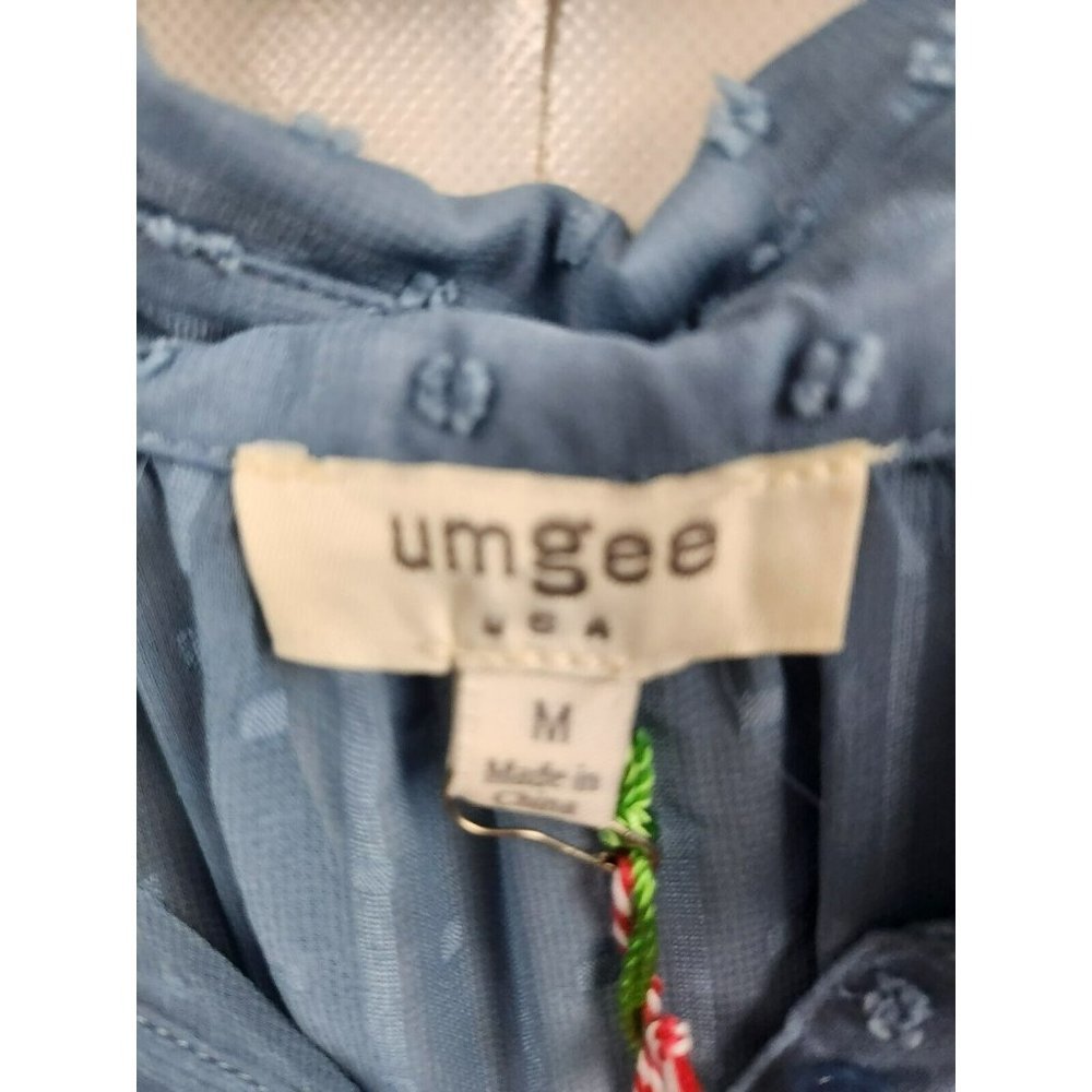 UMGEE Dusty Blue Swiss Dot Chiffon Tiered BOHO Tunic Top Size Medium NEW - Picture 9 of 11